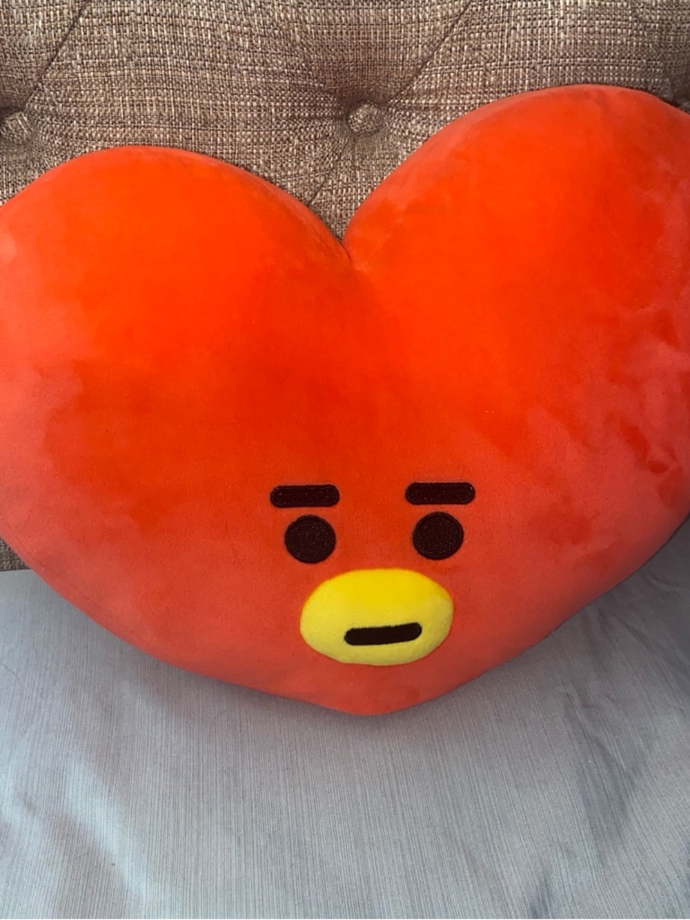 Red Heart Character Plush Pillow with Yellow Face Accent